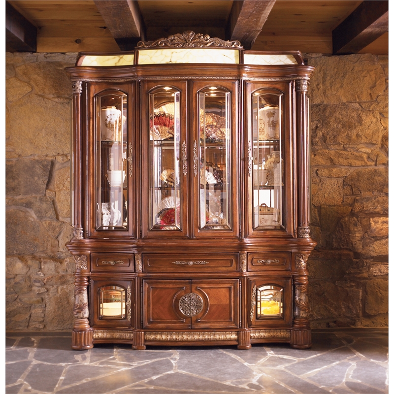 Michael Amini Villa Valencia China Buffet with Lighted Top - Classic Chestnut