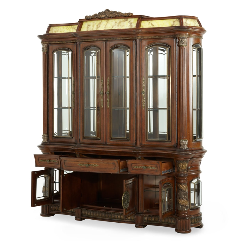 Michael Amini Villa Valencia China Buffet with Lighted Top - Classic Chestnut