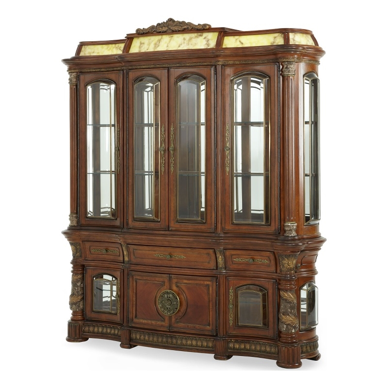 Michael Amini Villa Valencia China Buffet with Lighted Top - Classic Chestnut