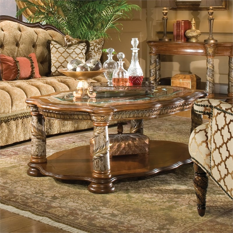 Michael Amini Villa Valencia Wood Cocktail Table - Classic Chestnut