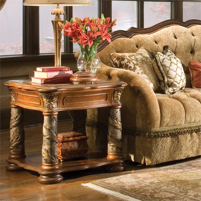 Michael Amini Villa Valencia Wood End Table - Classic Chestnut
