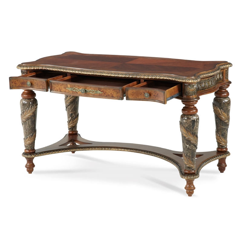 Michael Amini Villa Valencia Wood Writing Desk - Classic Chestnut