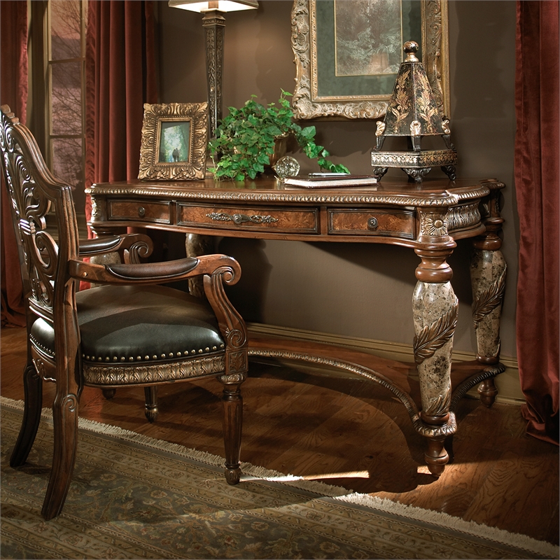 Michael Amini Villa Valencia Wood Writing Desk - Classic Chestnut