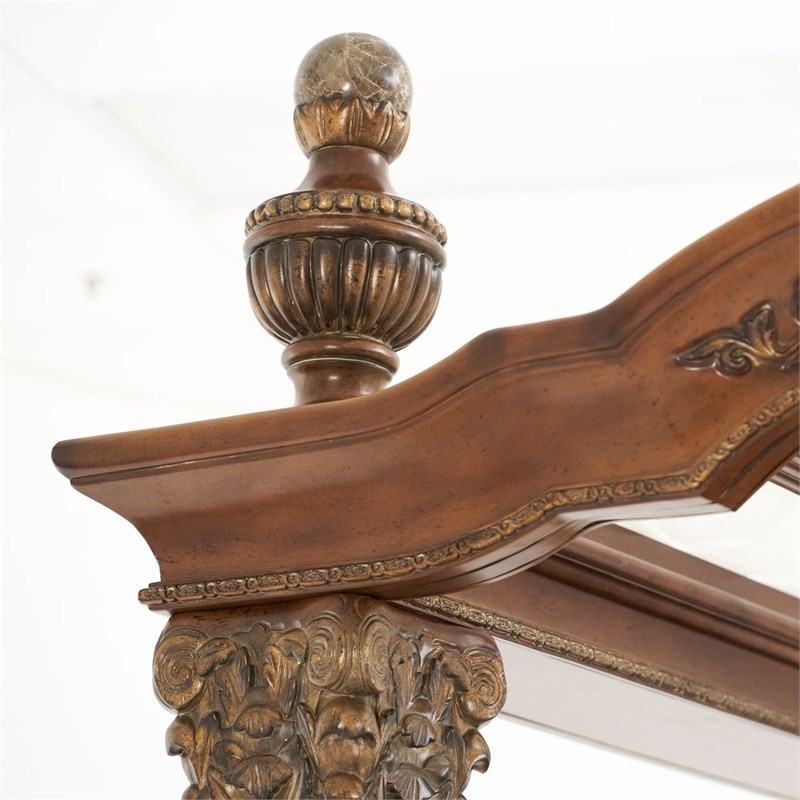 Michael Amini Villa Valencia Eastern King Wood Canopy Bed - Classic Chestnut