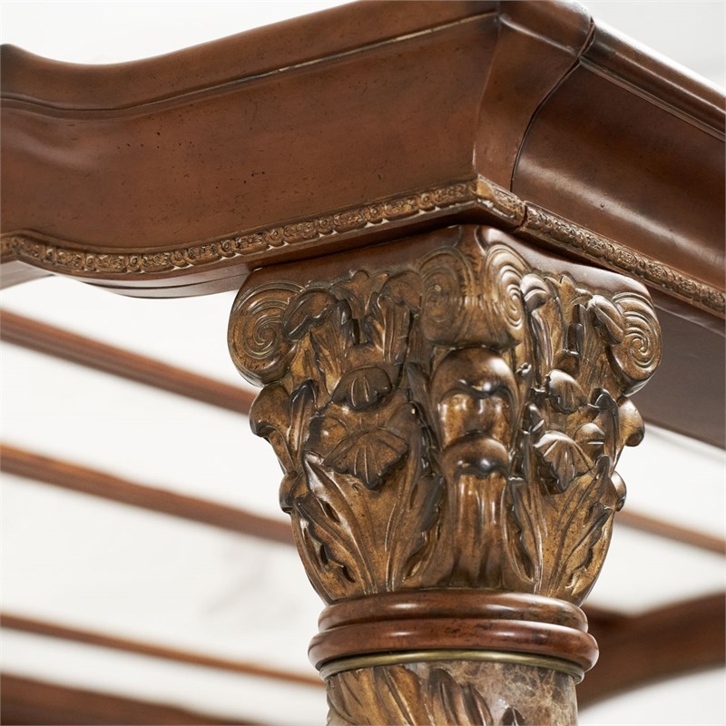 Michael Amini Villa Valencia Eastern King Wood Canopy Bed - Classic Chestnut