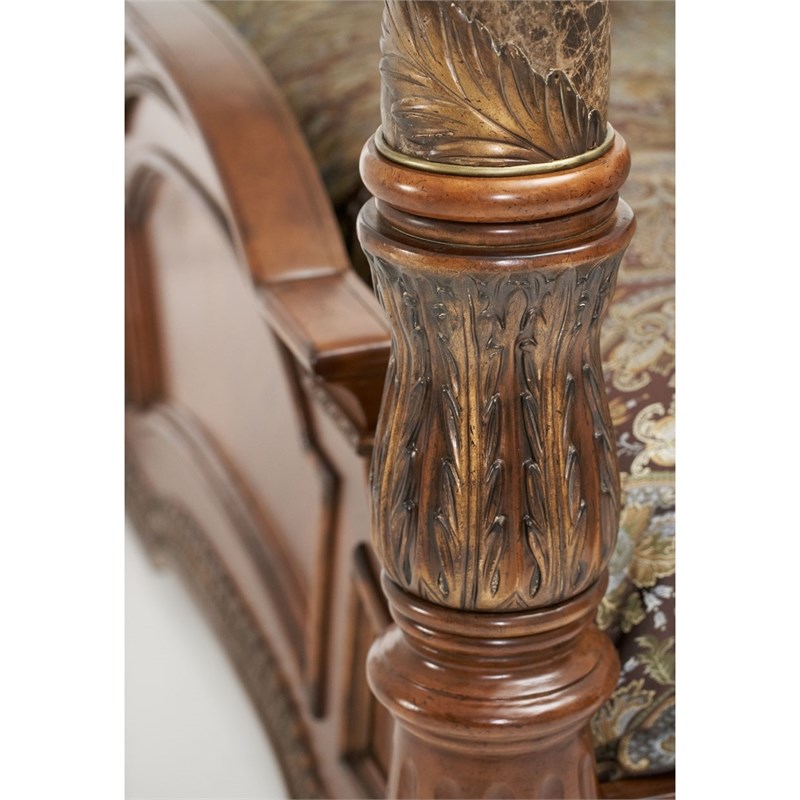 Michael Amini Villa Valencia Eastern King Wood Canopy Bed - Classic Chestnut