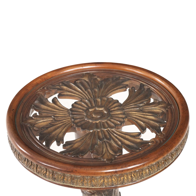 Michael Amini Villa Valencia Wood Chair Side Table - Classic Chestnut