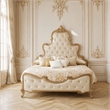 Platine de Royale Queen Velvet Panel Bed - Champagne Ivory
