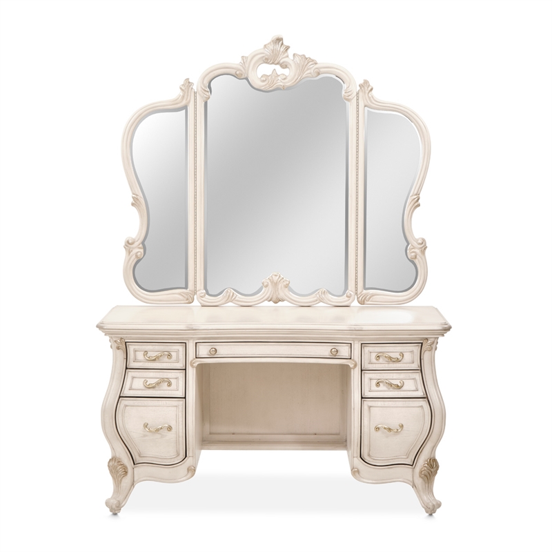 Michael Amini Platine de Royale Wood Vanity and Mirror Set - Champagne