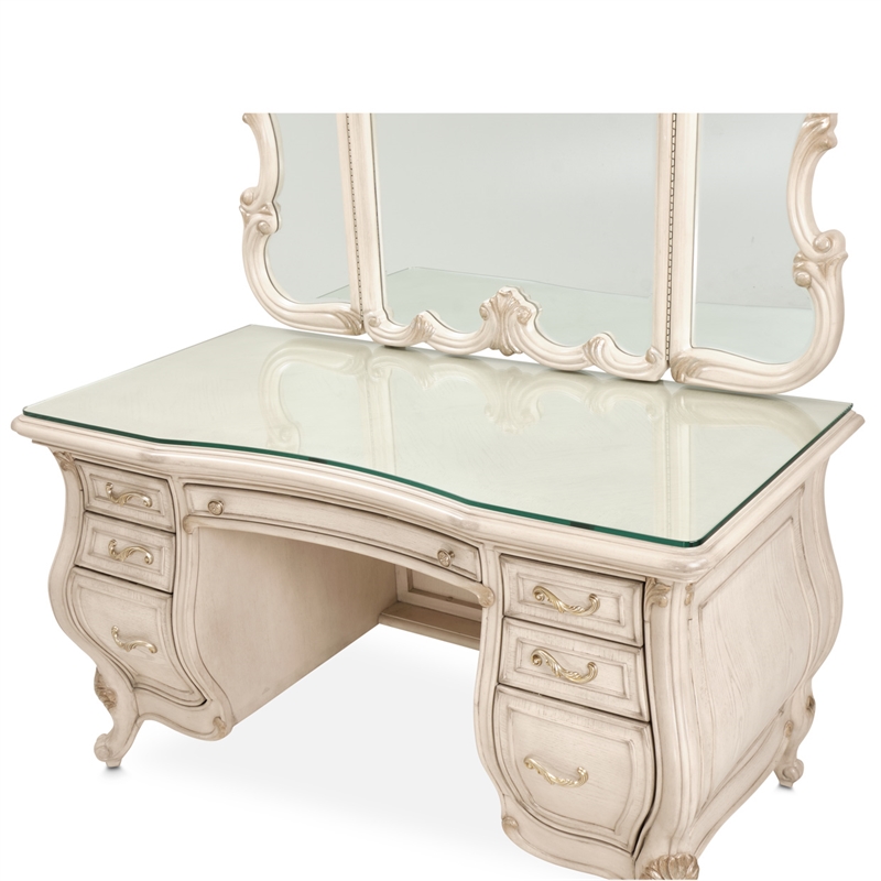Michael Amini Platine de Royale Wood Vanity and Mirror Set - Champagne