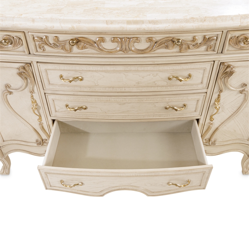 Michael Amini Platine de Royale Marble and Wood Sideboard - Champagne Ivory