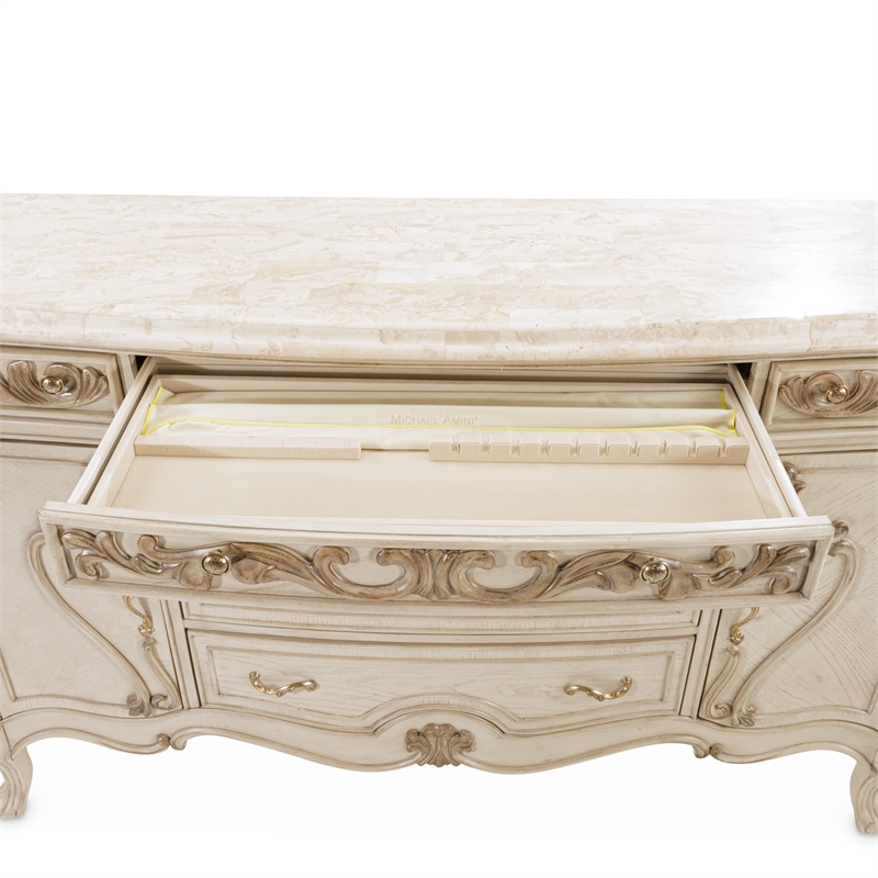 Michael Amini Platine de Royale Marble and Wood Sideboard - Champagne Ivory