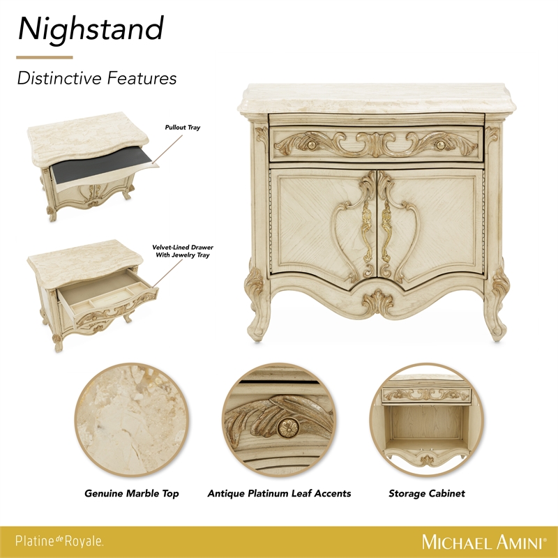 Platine de Royale Marble and Wood Nightstand - Champagne Ivory