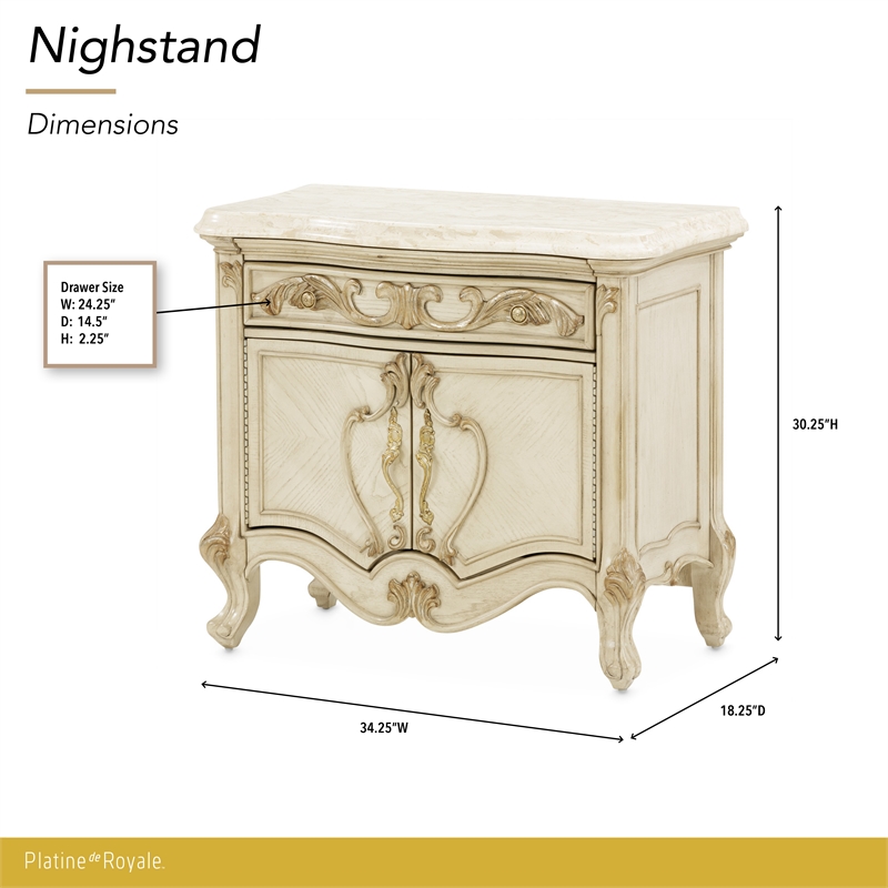 Platine de Royale Marble and Wood Nightstand - Champagne Ivory