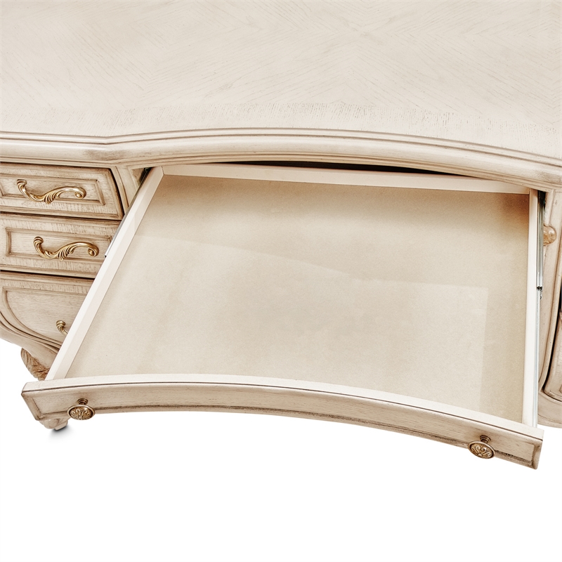 Michael Amini Platine de Royale Wood Vanity Desk - Champagne Ivory