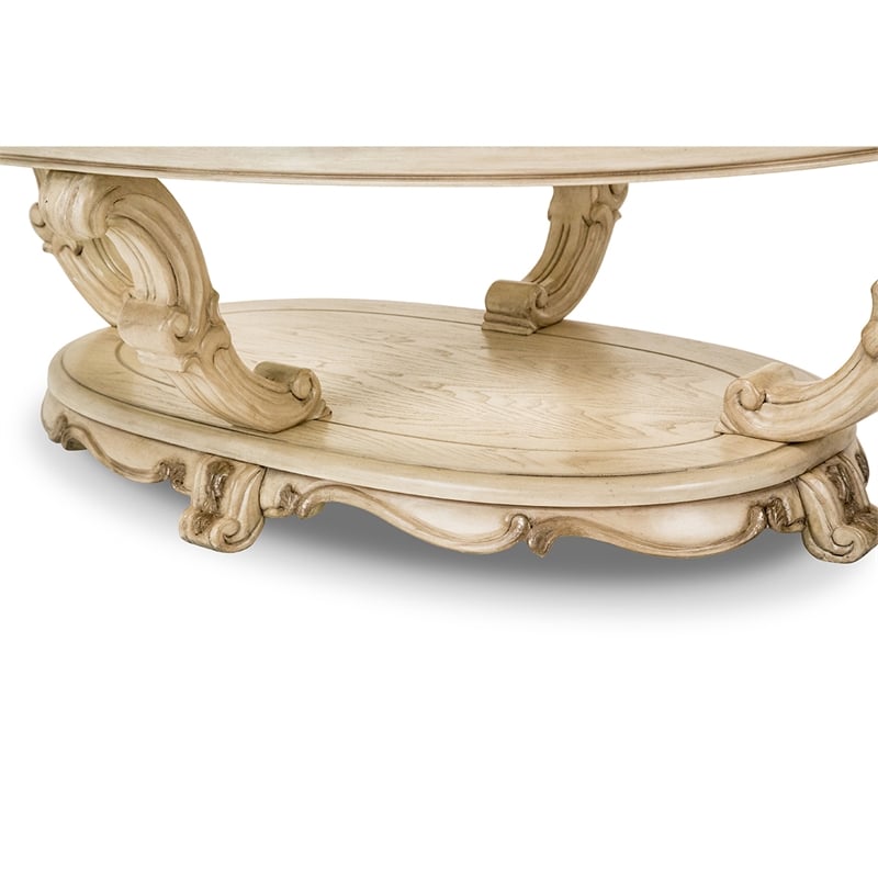 Michael Amini Platine de Royale Wood Oval Cocktail Table - Champagne Ivory