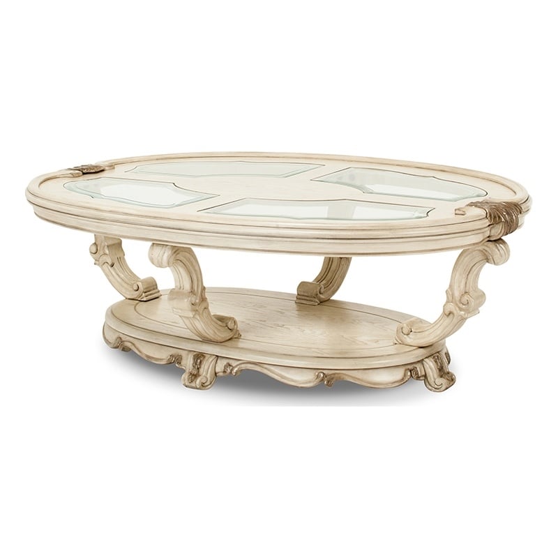 Michael Amini Platine de Royale Wood Oval Cocktail Table - Champagne Ivory