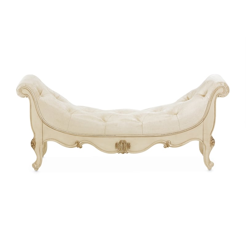 Michael Amini Platine de Royale Velvet Accent Bench - Champagne Ivory