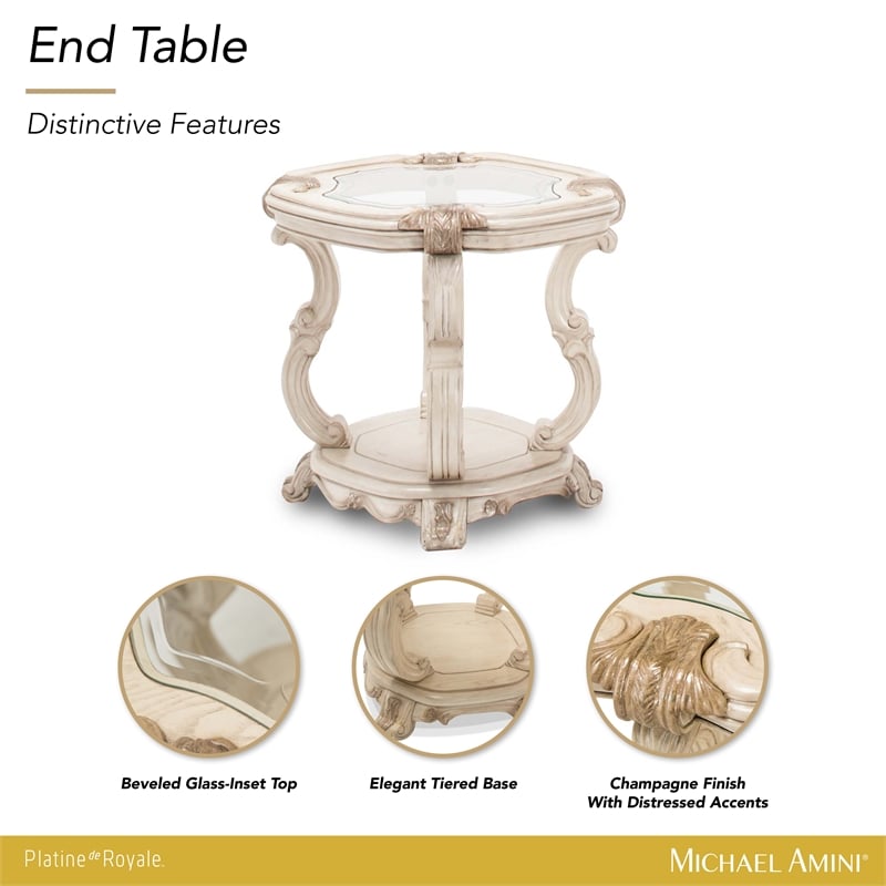 Platine de Royale Traditional Wood End Table - Champagne Ivory