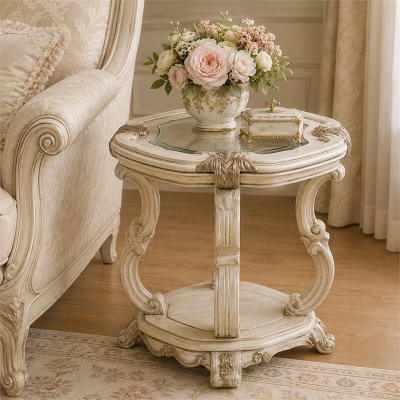 Platine de Royale Traditional Wood End Table - Champagne Ivory