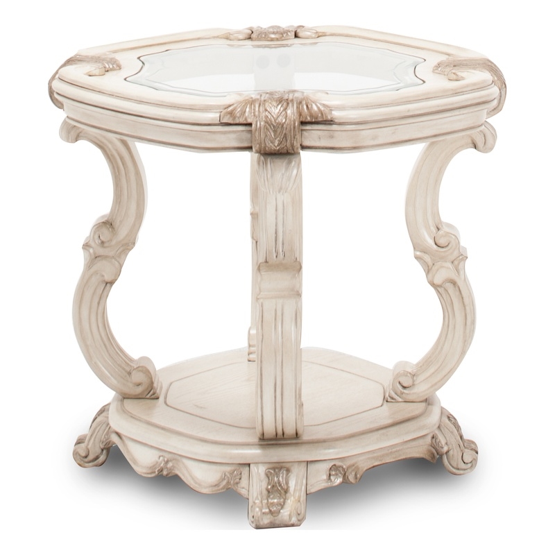 Michael Amini Platine de Royale Traditional Wood End Table - Champagne Ivory