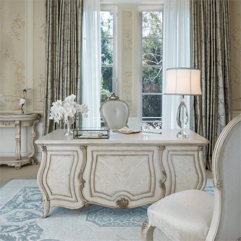 Michael Amini Platine de Royale Wood Desk - Champagne Ivory
