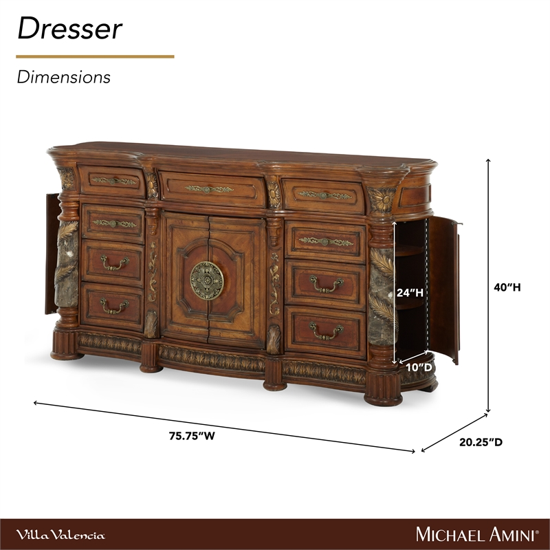 Michael Amini Villa Valencia Wood Dresser - Classic Chestnut