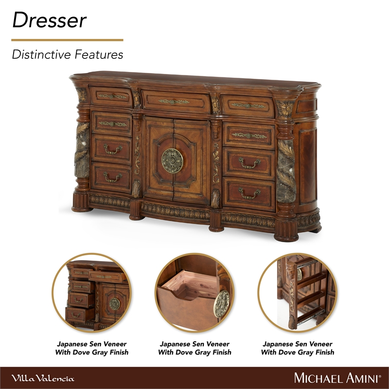 Michael Amini Villa Valencia Wood Dresser - Classic Chestnut