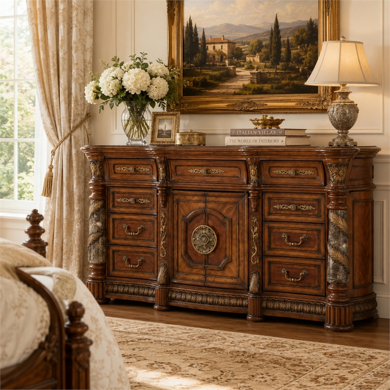 Michael Amini Villa Valencia Wood Dresser - Classic Chestnut