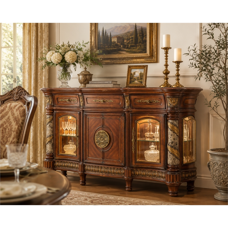 Michael Amini Villa Valencia Wood Sideboard - Classic Chestnut