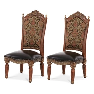 Michael Amini Villa Valencia Wood Dining Side Chair - Set of 2 - Chestnut
