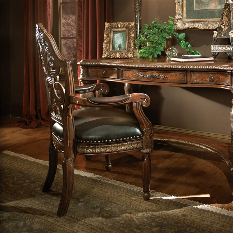 Michael Amini Villa Valencia Wood and Leather Desk Chair - Classic Chestnut