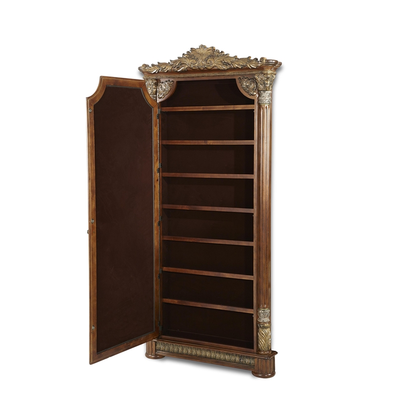 Michael Amini Villa Valencia Wood Floor Mirror with Storage - Classic Chestnut