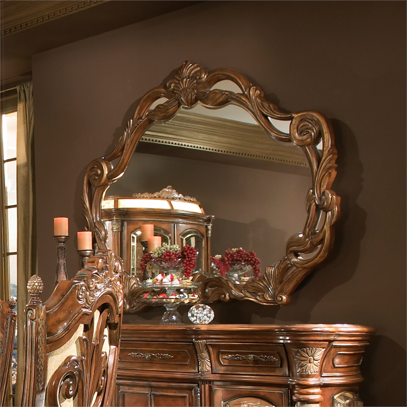 Michael Amini Villa Valencia Wood Wall Accent Mirror - Classic Chestnut