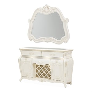 michael amini lavelle wood sideboard with mirror - classic pearl ivory
