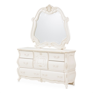 michael amini lavelle wood dresser with mirror - classic pearl ivory
