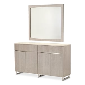 Michael Amini Marin 66&quotW Stainless Steel Sideboard & Mirror Set in Greige Beige