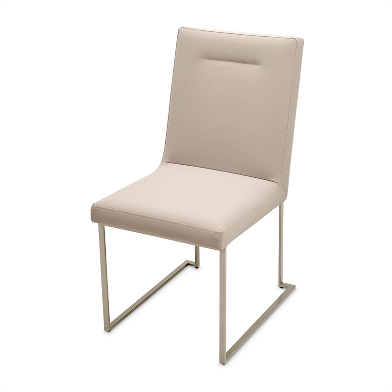 Michael Amini Marin Stainless Steel Dining Side Chair Greige Beige Set of 2