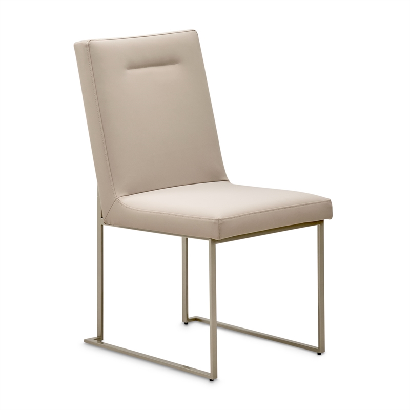 Michael Amini Marin Stainless Steel Dining Side Chair Greige Beige Set of 2
