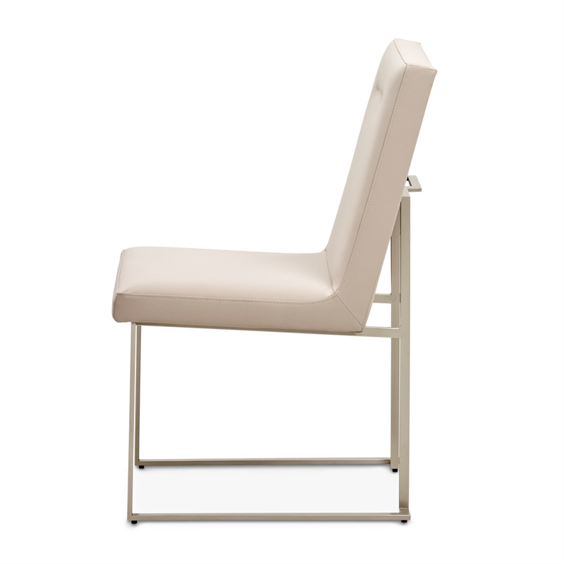 Michael Amini Marin Stainless Steel Dining Side Chair Greige Beige Set of 2