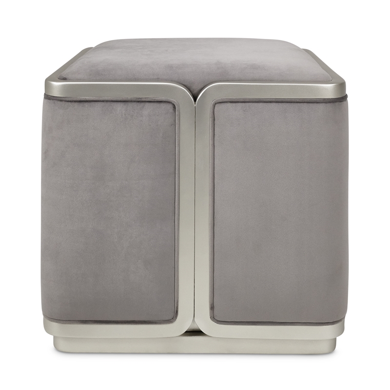 Michael Amini Linea Velvet Ottoman - Gray Pearl/Silver Mist
