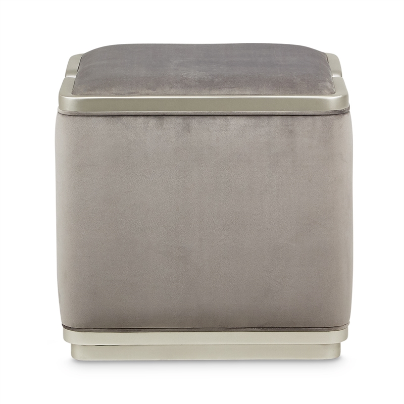 Michael Amini Linea Velvet Ottoman - Gray Pearl/Silver Mist