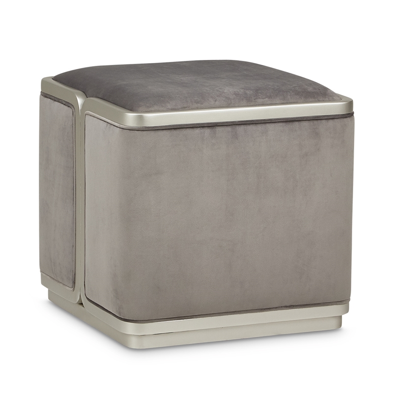 Michael Amini Linea Velvet Ottoman - Gray Pearl/Silver Mist
