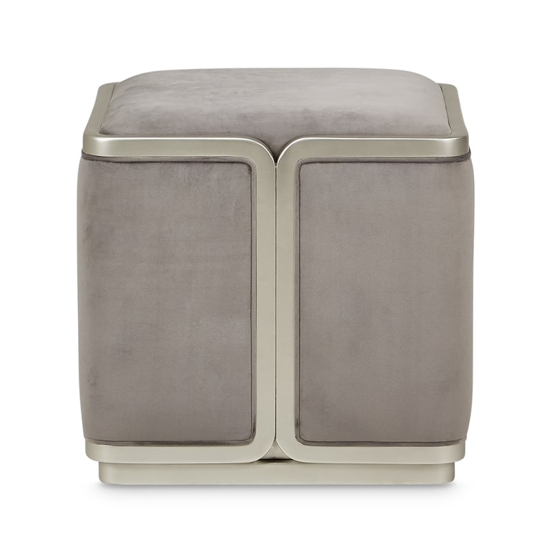 Michael Amini Linea Velvet Ottoman - Gray Pearl/Silver Mist