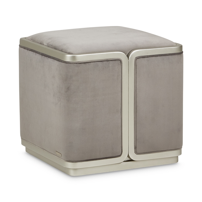 Michael Amini Linea Velvet Ottoman - Gray Pearl/Silver Mist