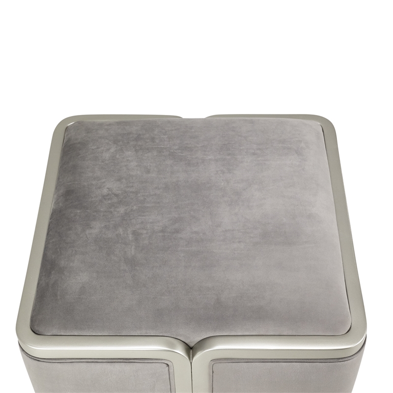 Michael Amini Linea Velvet Ottoman - Gray Pearl/Silver Mist