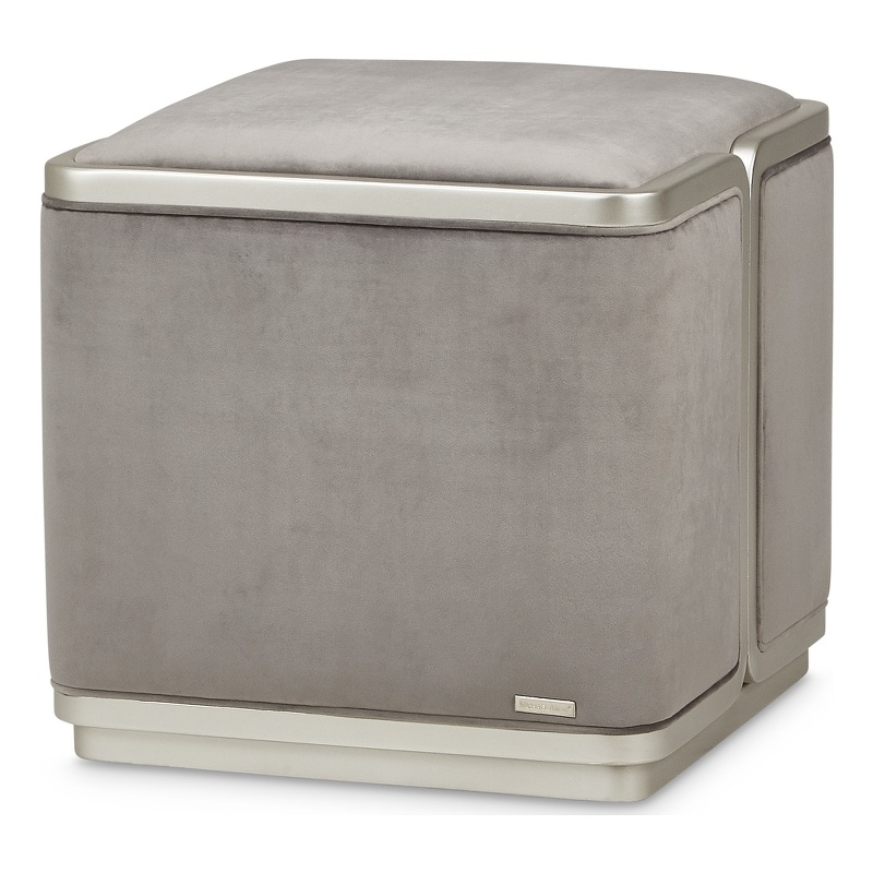 Michael Amini Linea Velvet Ottoman - Gray Pearl/Silver Mist