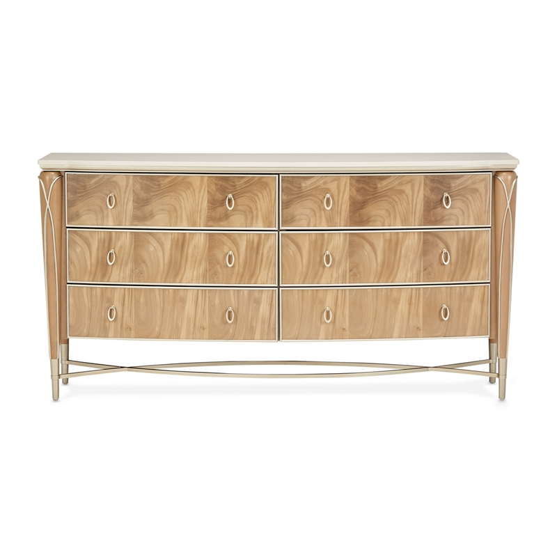 Michael Amini Villa Cherie Wood & Marble Dresser - Caramel