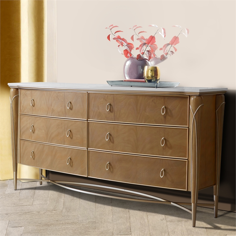 Michael Amini Villa Cherie Wood & Marble Dresser - Caramel