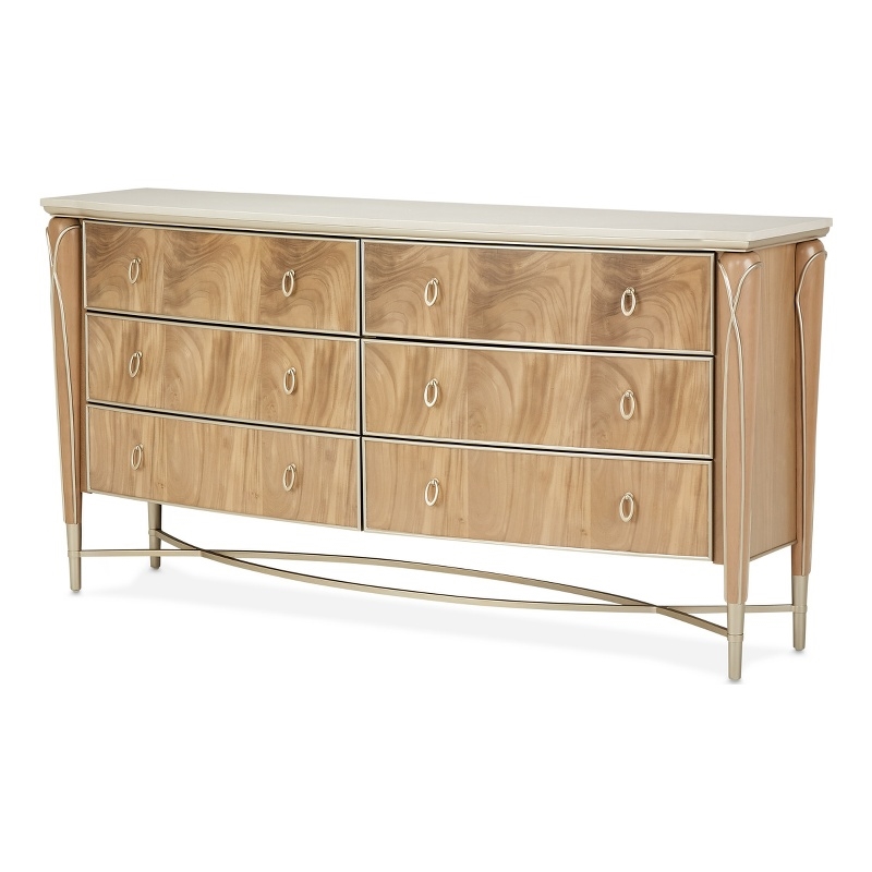 Michael Amini Villa Cherie Wood & Marble Dresser - Caramel